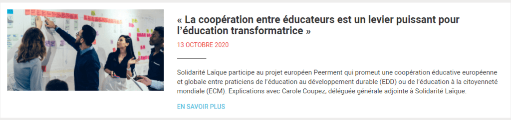 Webatelier : faire vivre le développement durable à l’Ecole : le mentorat par les pairs, un outil pour la pédagogie coopérative ?